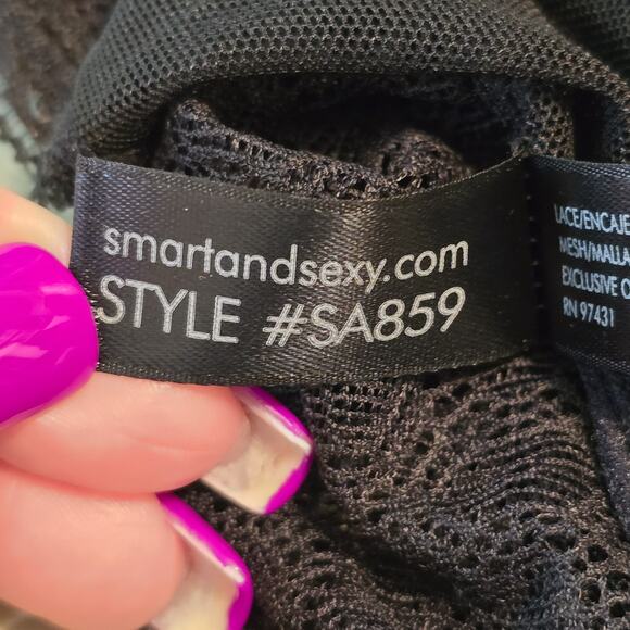 Smart & Sexy The Curvy Collection High Rise Cheekini Womens 10 Black Lace Mesh - Picture 8 of 8